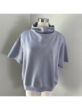 Rae Mode Womens Medium Oversized Cowl Neck Top Gray Modal Blend Short Sleeve